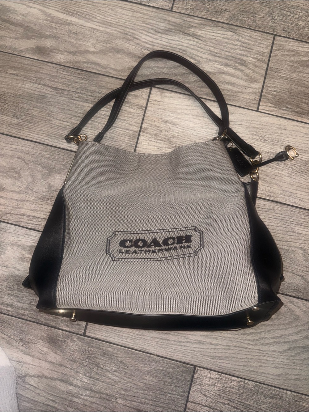 COACH Two-Tone Canvas & Leather Shoulder Bag in Gray and Black
